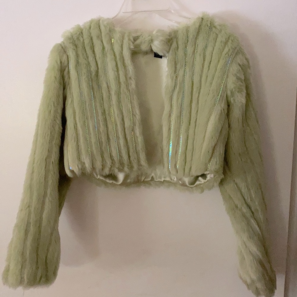 Green Faux fur Long Sleeve Jacket NWOT